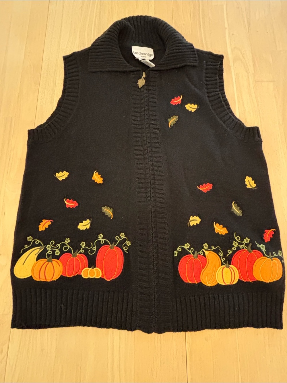 NWT Breckenridge Black Fall Pumpkin-Sweater Vest Petite Medium